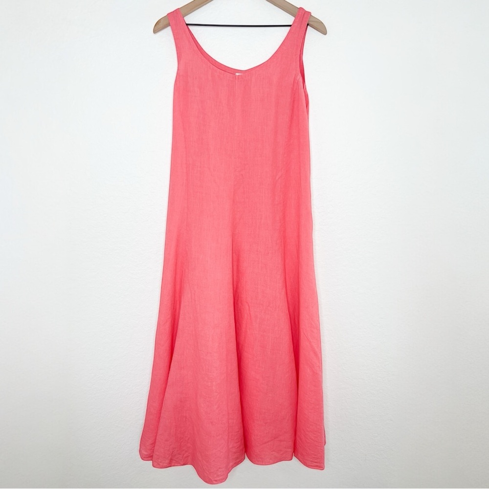 Eileen Fisher Coral Sleeveless A-Line Linen Dress - Picture 4 of 9